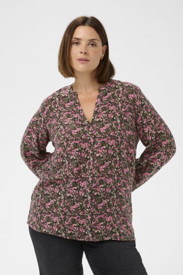 Kaffe Curve Belle Blouse Pink Black Graphic Flower - Blouses - 