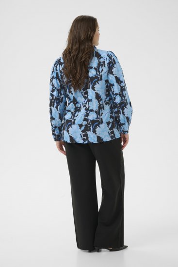 Kaffe Curve Sasja Blouse met lange mouw Blue Snake Flower - Blouses & tunieken - 
