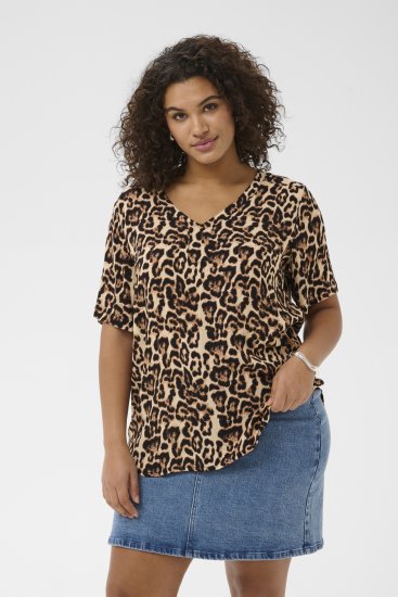 Kaffe Curve Ami Short Sleeve Blouse Printed Leopard - Blouses & tunieken - 