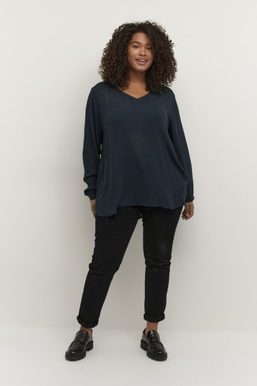 Kaffe Curve Ami Lange mouw Blouse Midnight marine - T-shirts - 