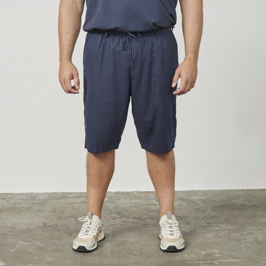 North Latitude 61154 Linnen Comfort Fit Shorts Navy Blauw - Shorts - Grote Maten Korte Broeken Heren