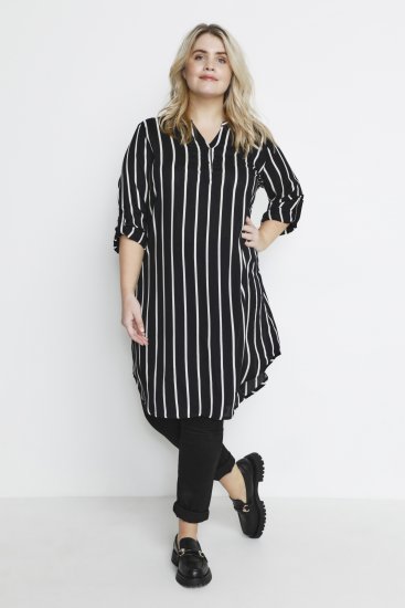 Kaffe Curve Milana Shirt Jurk Zwart / Chalk streep - Kleedjes - 