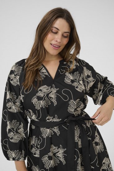 Kaffe Curve Kimmie Dress Black Chalk Embroidery - Midi jurken - 
