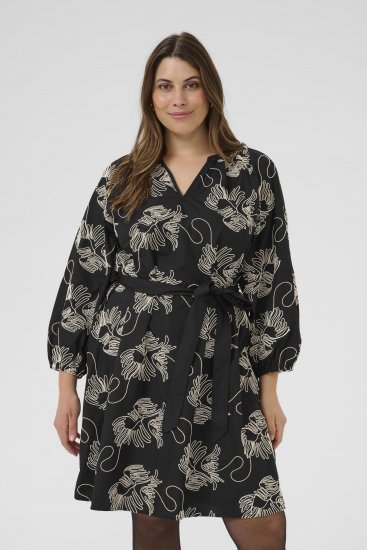 Kaffe Curve Kimmie Dress Black Chalk Embroidery - Midi jurken - 