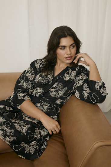 Kaffe Curve Kimmie Dress Black Chalk Embroidery - Midi jurken - 