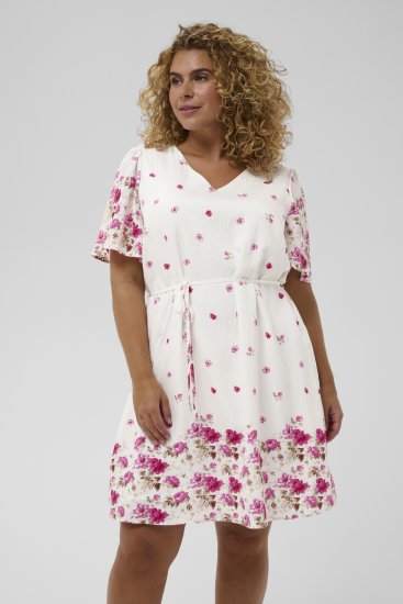 Kaffe Curve Rosa Mini Dress White Rose Border Flower - Mini jurken - 