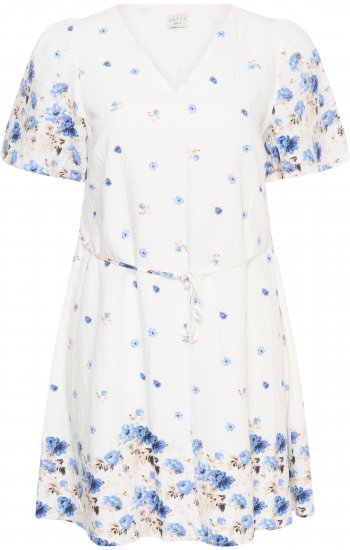 Kaffe Curve Rosa Mini Dress Blue Tones Border Flower - Zomerjurken - 