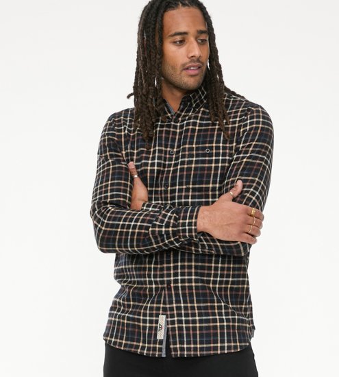 D555 Destin Checked Long Sleeve Shirt Black/Tan Check - Overhemden met lange mouwen - 