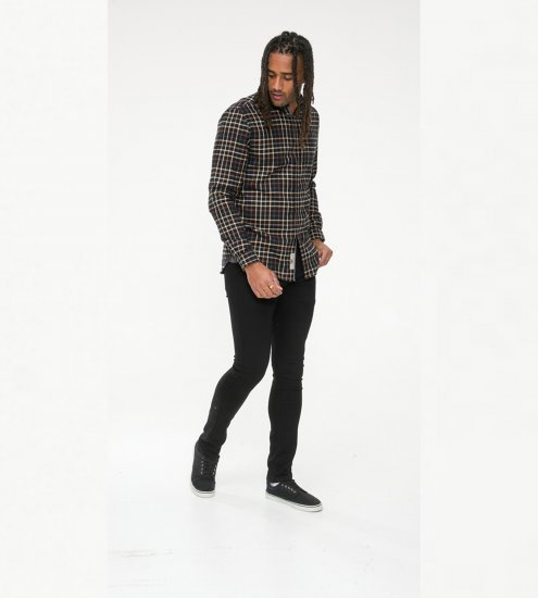 D555 Destin Checked Long Sleeve Shirt Black/Tan Check - Overhemden met lange mouwen - 