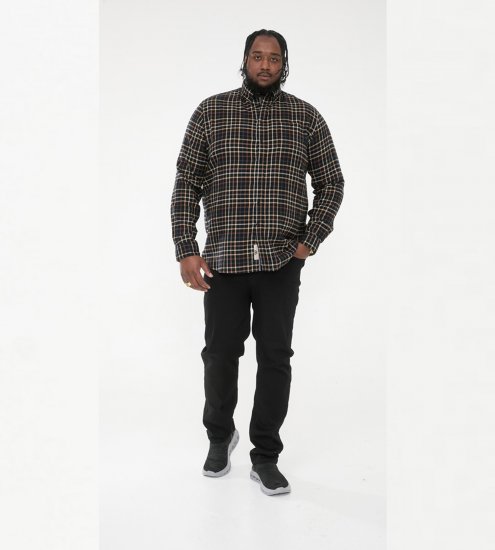 D555 Destin Checked Long Sleeve Shirt Black/Tan Check - Overhemden met lange mouwen - 