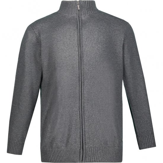 JP1880 Cardigan Knitted with Zipper Grey - Sweaters & Hoodies - Sweaters & Hoodies Grote Maten Heren