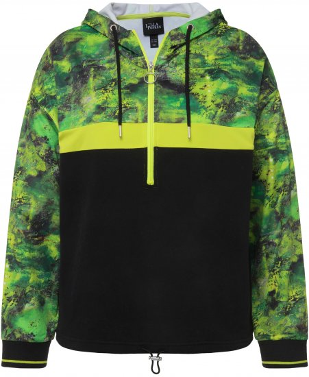 Ulla Popken Mineral Print Quick Dry Hoodie Black - Sweaters & hoodies - 