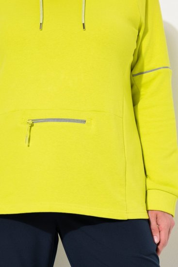 Ulla Popken Zippered Pocket and Reflective Piping Hoodie Green Apple - Sweaters & hoodies - Warme Sweaters, Hoodies & Truien