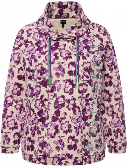 Ulla Popken Floral Print Drawstring Collar Hoodie Vanilla - Sweaters & hoodies - 