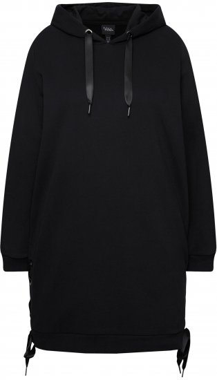 Ulla Popken Longline Lace Up Hoodie Black - Sweaters & hoodies - 