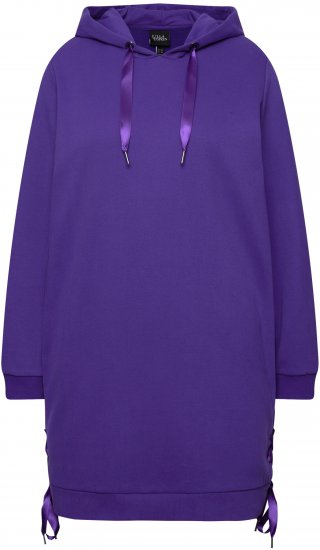 Ulla Popken Longline Lace Up Hoodie Purple - Sweaters & hoodies - 