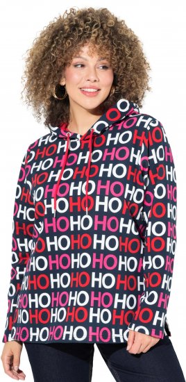 Ulla Popken Ho Ho Ho Lettering Hooded Sweatshirt Navy - Sweaters & hoodies - 
