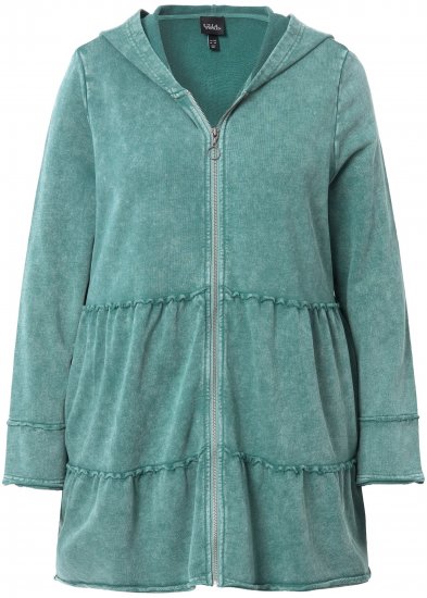 Ulla Popken Tiered Flounce Panel Zip Up Hoodie Green - Sweaters & hoodies - 