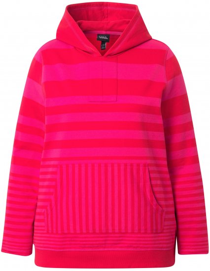 Ulla Popken Oversized Striped Long Sleeve Hoodie Lychee - Sweaters & hoodies - 