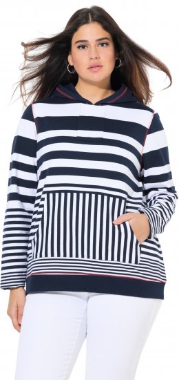 Ulla Popken Oversized Striped Long Sleeve Hoodie Ink Blue - Sweaters & hoodies - 