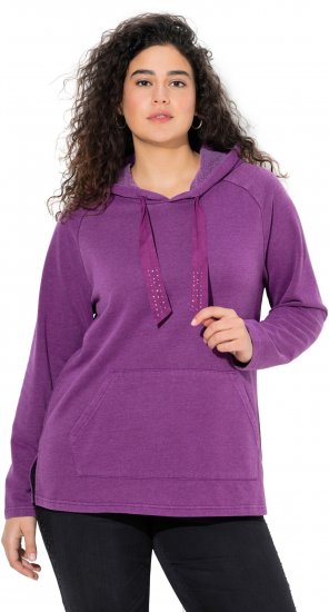 Ulla Popken Rhinestone Drawstring Moon Wash Hoodie Light Plum - Sweaters & hoodies - 