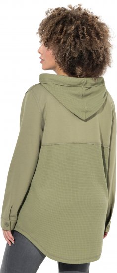Ulla Popken Mixed Texture Button Down Hoodie Pond Green - Sweaters & hoodies - 