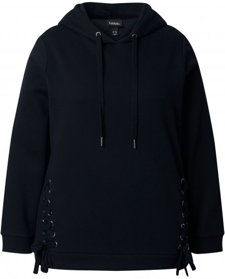 Ulla Popken Decorative Lace-Up Hoodie Black - Sweaters & hoodies - 