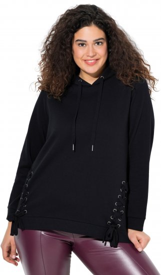 Ulla Popken Decorative Lace-Up Hoodie Black - Sweaters & hoodies - 