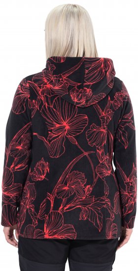 Ulla Popken Fleece Flower Print Zip-Up Hoodie Black - Sweaters & hoodies - 