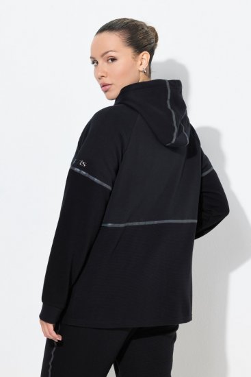 Ulla Popken Mix Fabric Reflective Trim Zip Hoodie Black - Sweaters & hoodies - Warme Sweaters, Hoodies & Truien