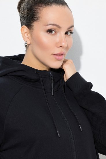Ulla Popken Mix Fabric Reflective Trim Zip Hoodie Black - Sweaters & hoodies - Warme Sweaters, Hoodies & Truien