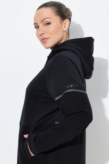 Ulla Popken Mix Fabric Reflective Trim Zip Hoodie Black - Sweaters & hoodies - Warme Sweaters, Hoodies & Truien