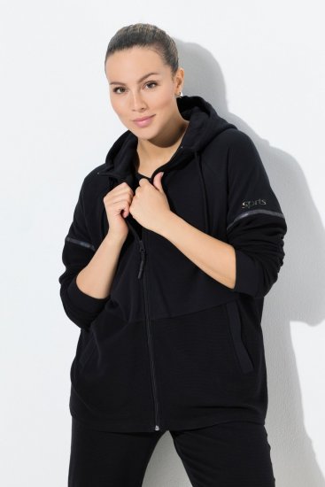 Ulla Popken Mix Fabric Reflective Trim Zip Hoodie Black - Sweaters & hoodies - Warme Sweaters, Hoodies & Truien