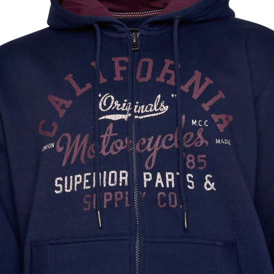 Kam Jeans 7085 Californai Zip Thru Hoodie Navy - Sweaters & hoodies - Sweaters & Hoodies Grote Maten Heren