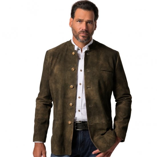 JP1880 Jacket Goat Suede Traditional Mahogany Brown - Trachten & Oktoberfest - Oktoberfest kleding in grote maten (Trachten)