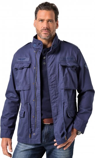 JP1880 Field Jacket with Badges Vintage Look Light Azure Blue - Jassen - Grote Maten Herenjassen