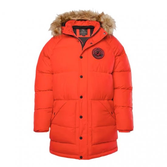 JP1880 Parka Quilted Faux Fur Hood Red - Jassen - Grote Maten Herenjassen