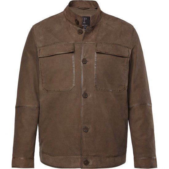 JP1880 Leather Jacket Lambskin Suede Brown - Jassen - Grote Maten Herenjassen