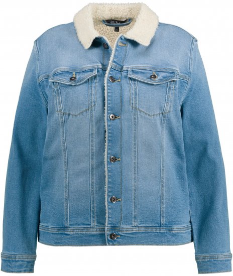 Ulla Popken Teddy Fleece Lined Denim Jacket Blue Denim - Jassen - 