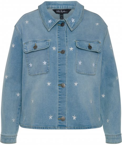 Ulla Popken Embroidered Denim Jacket Light Blue - Jassen - 