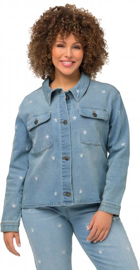 Ulla Popken Embroidered Denim Jacket Light Blue - Jassen - 