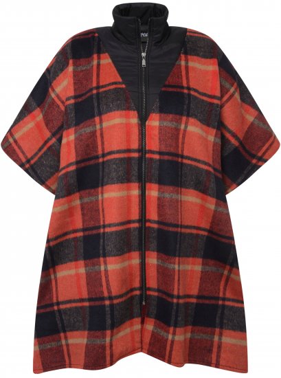 Ulla Popken Oversized Plaid Wing Collar Poncho Red Orange - Jassen - 