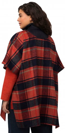 Ulla Popken Oversized Plaid Wing Collar Poncho Red Orange - Jassen - 
