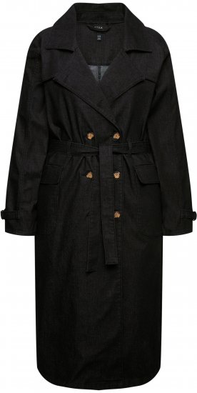 Ulla Popken Denim Acid Wash Trench Coat Black - Jassen - 