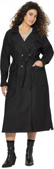 Ulla Popken Denim Acid Wash Trench Coat Black - Jassen - 