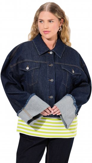 Ulla Popken Stretch Fit Cropped Denim Jacket Rinsed Wash - Jassen - 
