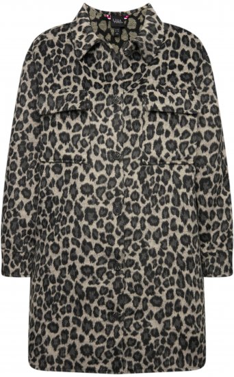 Ulla Popken Leopard Print Shirt Jacket Black - Jassen - 