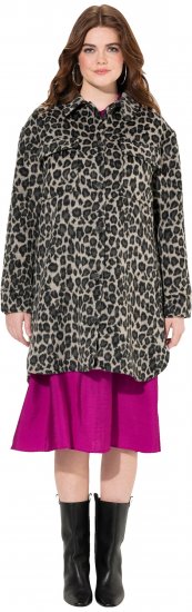 Ulla Popken Leopard Print Shirt Jacket Black - Jassen - 