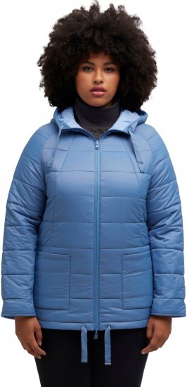 Ulla Popken Reversible Butterfly Print Fully Lined Quilted Jacket Blue Denim - Jassen - 