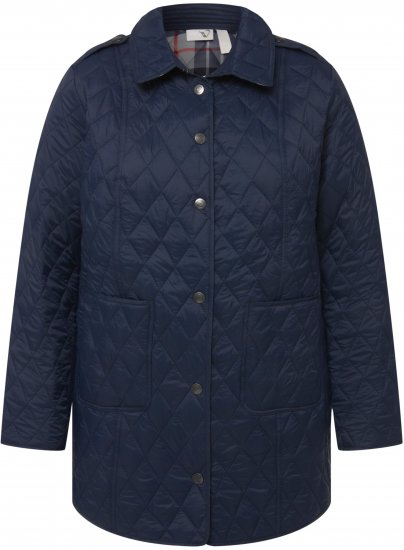 Ulla Popken Quilted Jacket with Plaid Lining Navy - Jassen - 